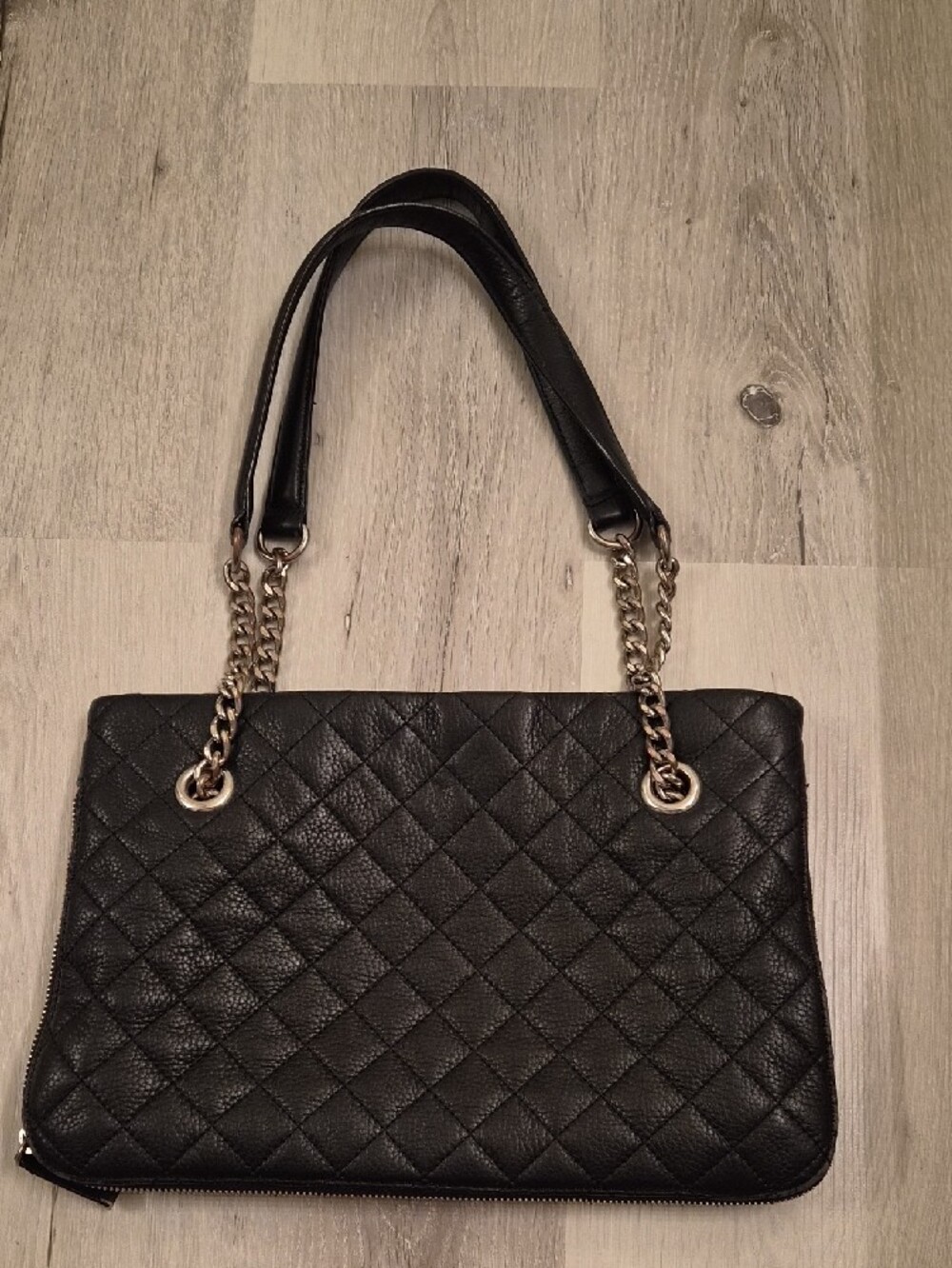 Calvin Klein Black Quilted Shoulder Bag with Silver Chain Straps - Picture 6 of 14